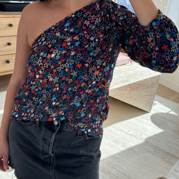 J.Crew Star Print One-Shoulder Blouse • Size 2 • Bow Detail • Off-Shoulder - Picture 6 of 9